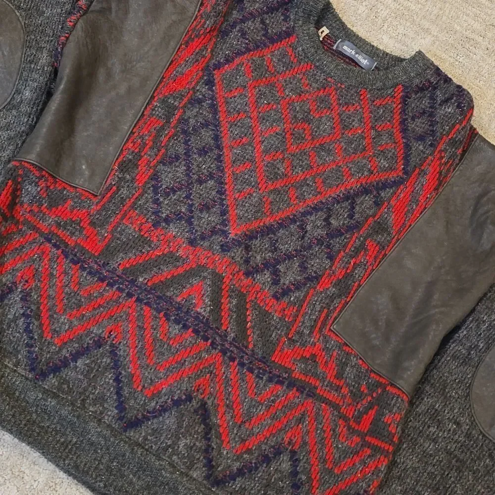 Mark Elliot | Vintage Knit Sweater with Red and Gray Patterns